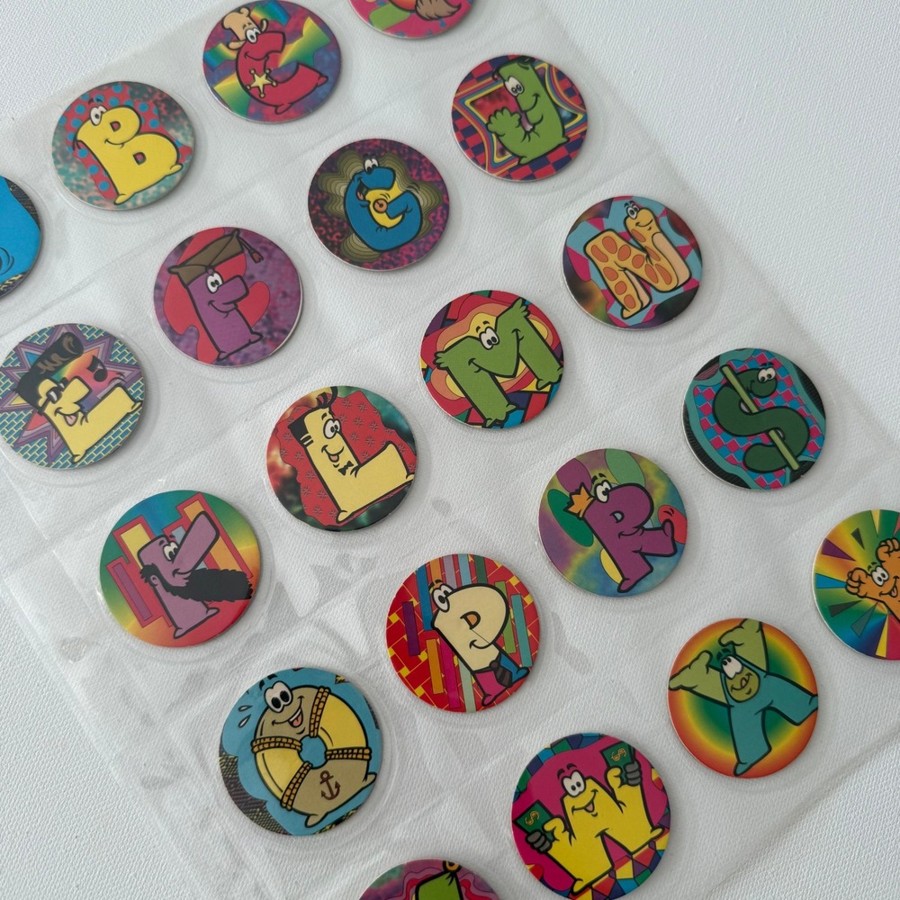 Vintage 90s Pogs Milk Caps Lot Alphabet Numbers Character Art Retro Toy 28pc